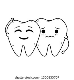 comic teeth couple kawaii characters