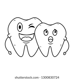 comic teeth couple kawaii characters