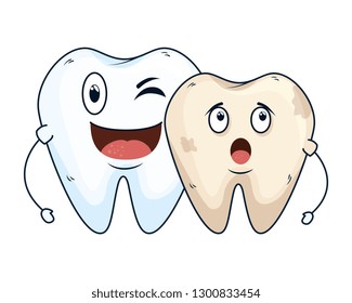 comic teeth couple kawaii characters