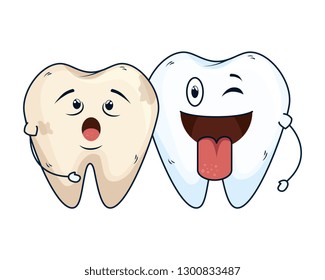 comic teeth couple kawaii characters