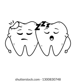 comic teeth couple sleeping kawaii characters