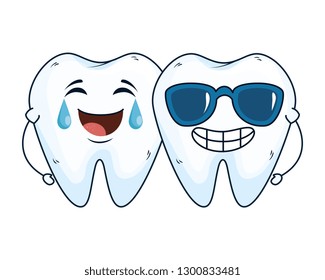 comic teeth couple with sunglasses kawaii