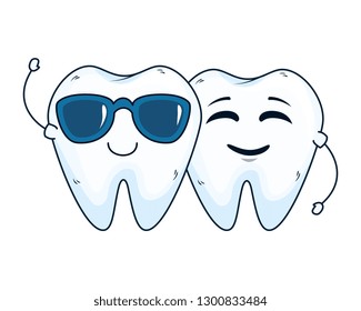 comic teeth couple with sunglasses kawaii