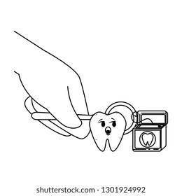 comic teeth with floss kawaii character