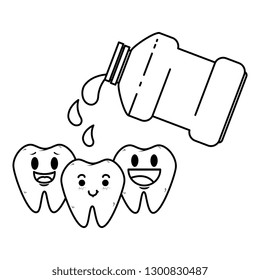 comic teeth with mouthwash kawaii characters