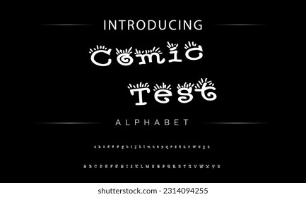 Comic Test Playful style font design, childish alphabet letters and numbers vector illustration