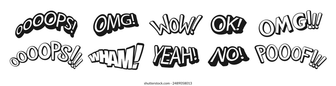 Comic text. Collection comic speech effects. Comic wording sound effect set design for comic background
