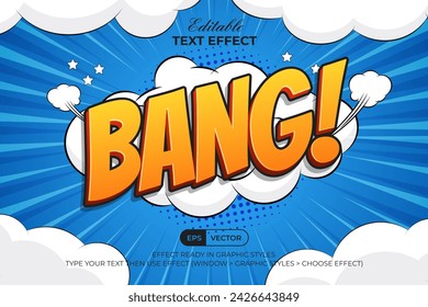 Comic Text Effect Bang Style. Editable Text Effect Comic Cartoon Clouds Theme.