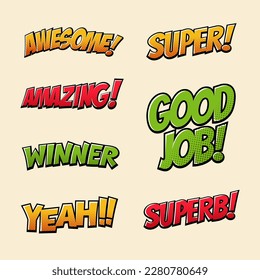 Colección de arte pop de texto cómico. Adecuado para el arte pop infográfico y el estilo de caricatura de banner promocional.