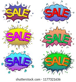 Comic text Sale collection. Pop Art vintage vector illustration
