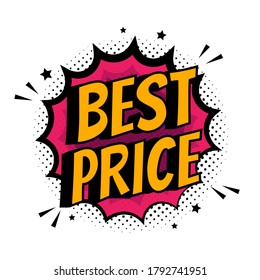 Comic text sound effects. Lettering best price, sale, tag. Vector comic bubble icon speech phrase, cartoon exclusive font label tag expression, sounds illustration. Comics book balloon