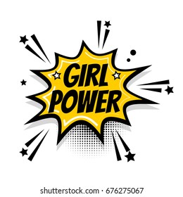 Comic text sound effects. Sounds vector illustration. Lettering GIRL POWER boom star. Comics book pop art balloon. Bubble icon vintage speech phrase. Cartoon exclusive font label tag expression.