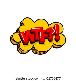 Comic text speech bubble pop art style. Cloud talk speech bubble geometric background. Isolated speech bubble talk silhouette with text wtf?! Text comics design elements web sms message chat.