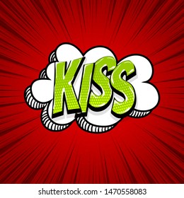 Comic text speech bubble pop art style. Set of white cloud talk speech bubble. Isolated white speech bubble talk silhouette with text kiss xoxo. Text comics design elements for web sms message chat.