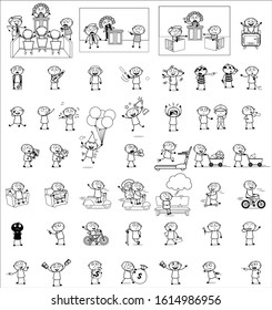 Comic Thief - Set of Black and White Concepts Vector illustrations