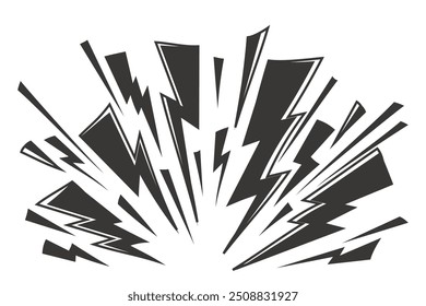 Comic thunder effect on white background. Cartoon lightning and flash power lines. Anime vector graphic of burst. Abstract electric energy and explosion.