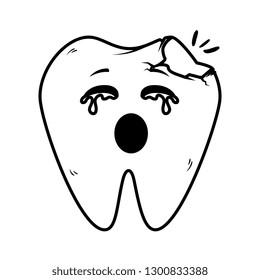 comic tooth broken kawaii character