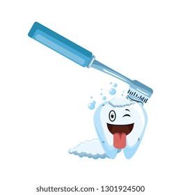 comic tooth with brush kawaii character
