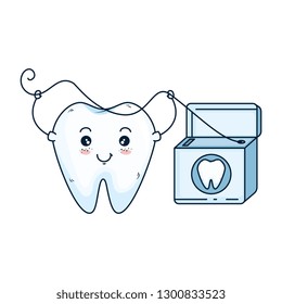 comic tooth with floss kawaii character