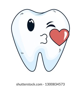 comic tooth with heart kawaii character