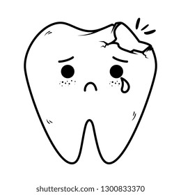 comic tooth sad kawaii character