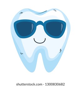 comic tooth with sunglasses kawaii character