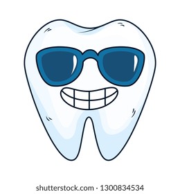 comic tooth with sunglasses kawaii character