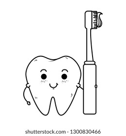 comic tooth with toothbrush kawaii character