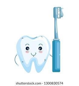 comic tooth with toothbrush kawaii character
