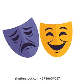 Comic and tragic theater masks vector illustration showing happy and unhappy traditional symbols of theater perfect for drama art and performance themed designs