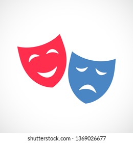 Comic and tragic vector masks icons isolated on white background