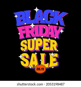 Comic Trendy Black Friday Super Sale Vector Illustration. 
