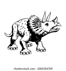 Comic triceratops ink drawing for print, tattoo, logo and design. Hand drawing. Vector illustration.