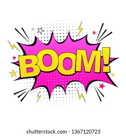 Comic Vector cartoon illustration explosions. Comics Boom. Comic speech bubble with expression text Wow! Vector bright dynamic cartoon illustration in retro pop art style Vector illustration