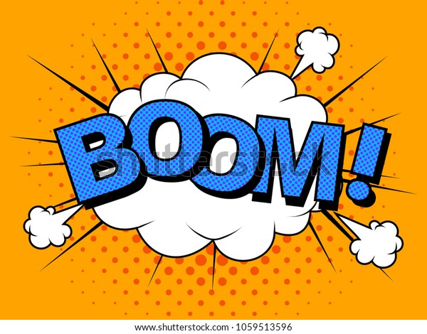 Comic Vector cartoon illustration explosions.\
Comics Boom! Symbol, sticker tag, special offer label, advertising\
badge. Sign banner. Comics speech bubble bang. Clouds for\
explosions like boom.\
Pop-art