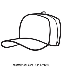 comic vector illustration of a hip hop baseball cap in black and white with no imprint for text layouts. outline, sketch, doodle, drawing.