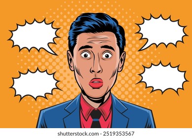 Ilustração vetorial cômica de um homem com uma expressão chocada. 