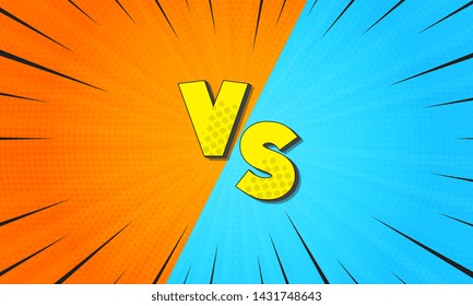 Comic versus background. Versus logo vs letters for sports and fight competition. Halftone and radial effects. Vector illustration.