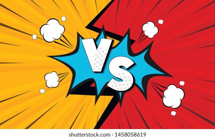 Comic versus background. Versus logo vs letters for sports and fight competition. Halftone and radial effects. Vector illustration.