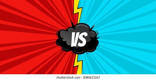 comic versus background red and blue with black cloud 