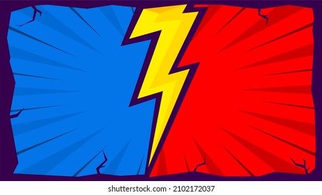 Comic versus Kampf mit buntem Hintergrund