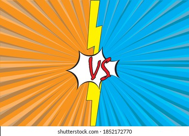 Comic versus horizontal background with two opposite yellow and blue sides, halftone and radial effects. Vector illustration