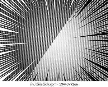 Comic versus monochrome concept with two opposite gray and white sides rays and slanted lines humor effects. Vector illustration