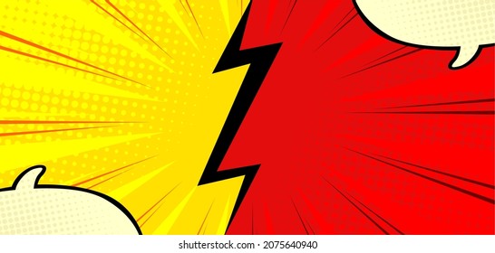 comic versus two color red and yellow background 