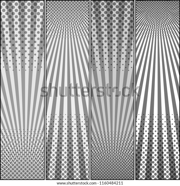 Comic vertical\
monochrome banners with halftone and radial humor effects in\
dynamic style. Vector\
illustration