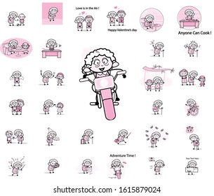 Comic Vintage Old Granny Character - Set of Concepts Vector illustrations