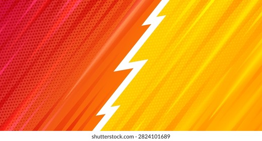 Comic vs background with explosive energy and lightning bolts effect. Vintage pop art frame with halftone texture, retro superhero clash design for abstract game posters and battle cards.