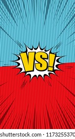 Comic VS bright concept with blue and red sides rays and slanted lines effects. Vector illustration