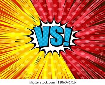 Comic VS light template with speech bubble yellow and red sides dotted radial rays effects. Vector illustration