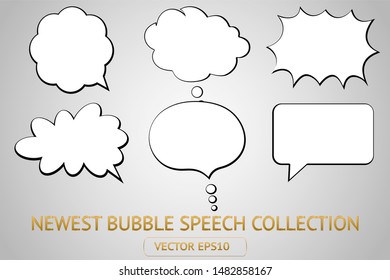 Comic white speech bubble isolated sticker vector icon set. Cartoon bubble speech tag icons collection. Cloud bubble speech design for text, talk, message, dialogue. Balloon bubble speech textbox
